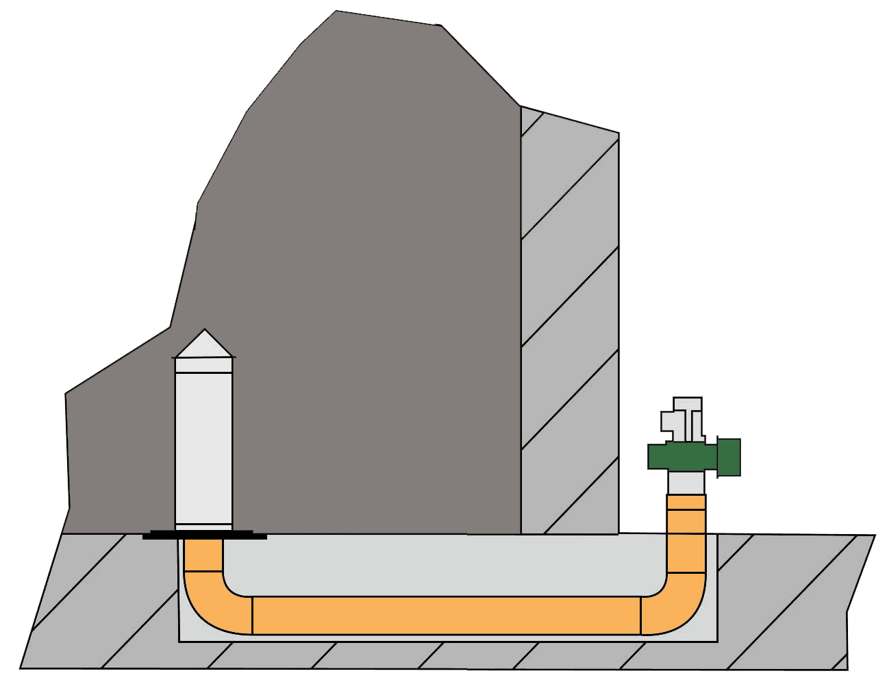 Cross section diagram of a FloorVent Underfloor Grain Cooling System